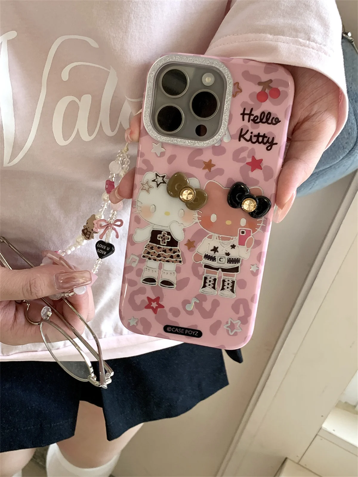 

Korean Ins Cute 3D Bow Pink Leopard Phone Cover For iPhone 16 Pro 14 15 Pro Max Case with Chain Lovely Kitty Shockproof Cases