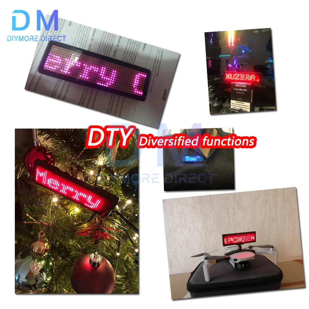 Bluetooth LED Name Badge DIY Programmable Message Board Multi-language Mini LED Tag Pattern Display for Party Meeting