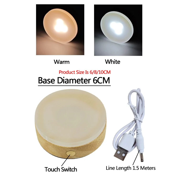 Round Solid Wood Diffusion Plate Acrylic LED Night Light DC Charging Touch Charging Style Luminous Base Light