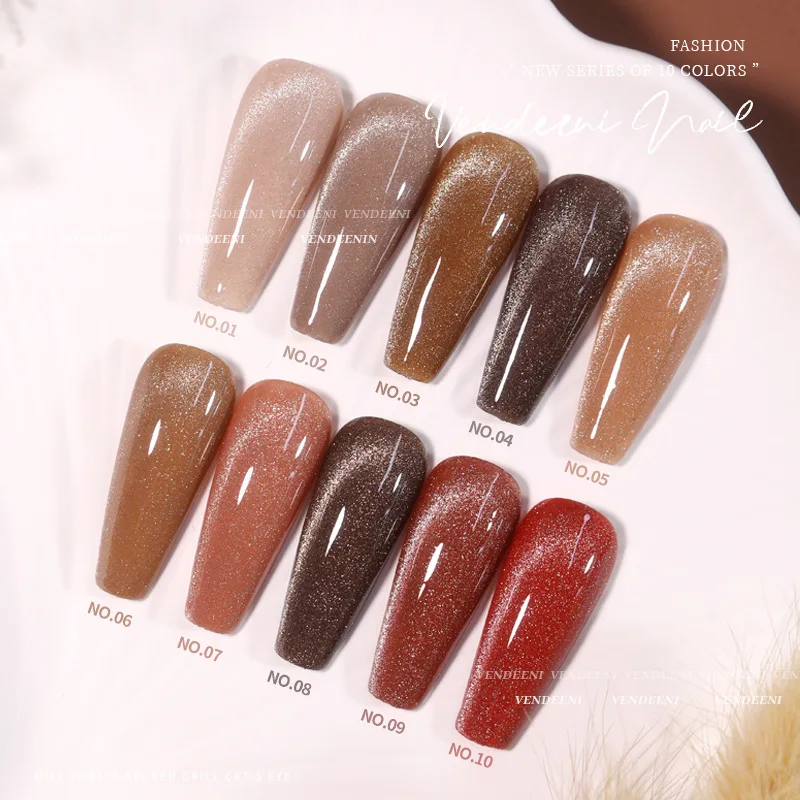 VENDEENI 10 colors Coffee color Cat eye Nail gel set Nail salon 2024 New Hot sale Non-toxic UV gel Nail Art Kit Custom Wholesale