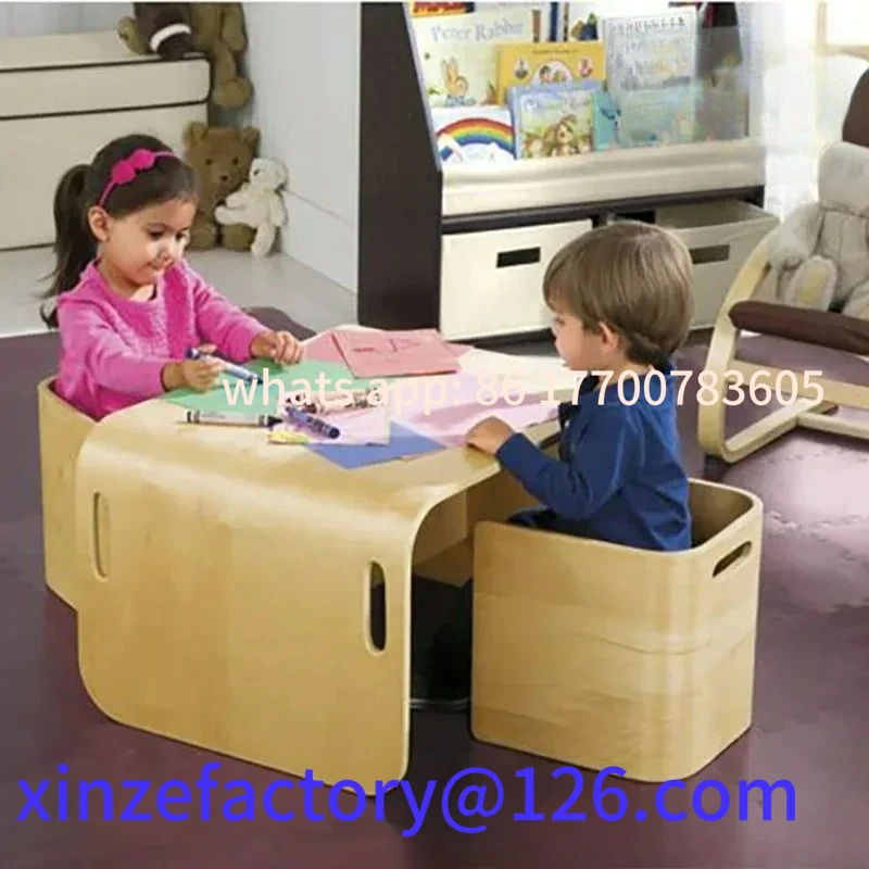 Customizable Kindertisch- und Stuhlset, multifunktionaler Esstischstuhl für Babys und Kindergarten aus massivem Holz