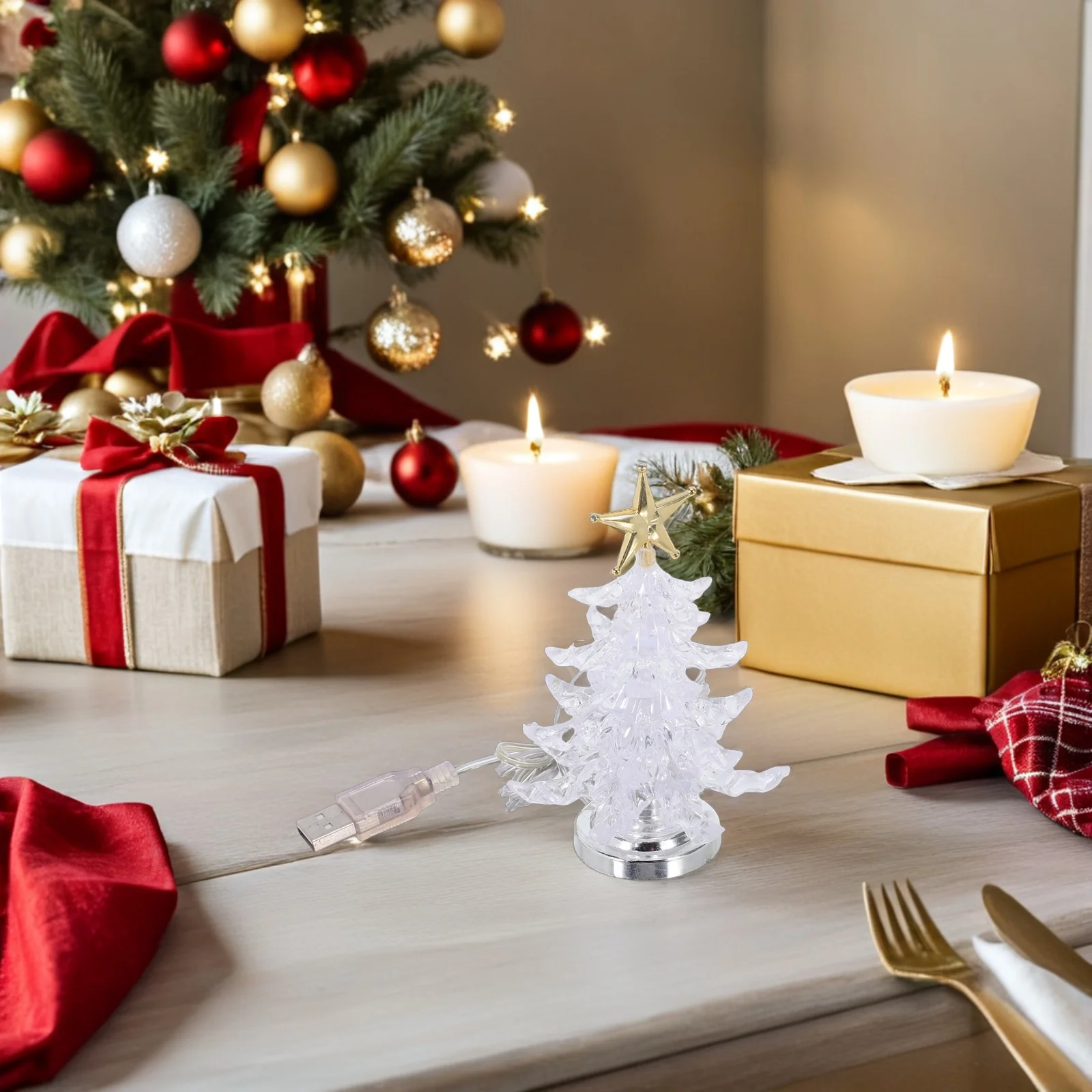 2 قطعة شجرة عيد الميلاد الاكريليك أضواء ليلية صغيرة اللون تغيير مصابيح LED USB بالطاقة الجدول محور الديكور توهج احتفالي #1