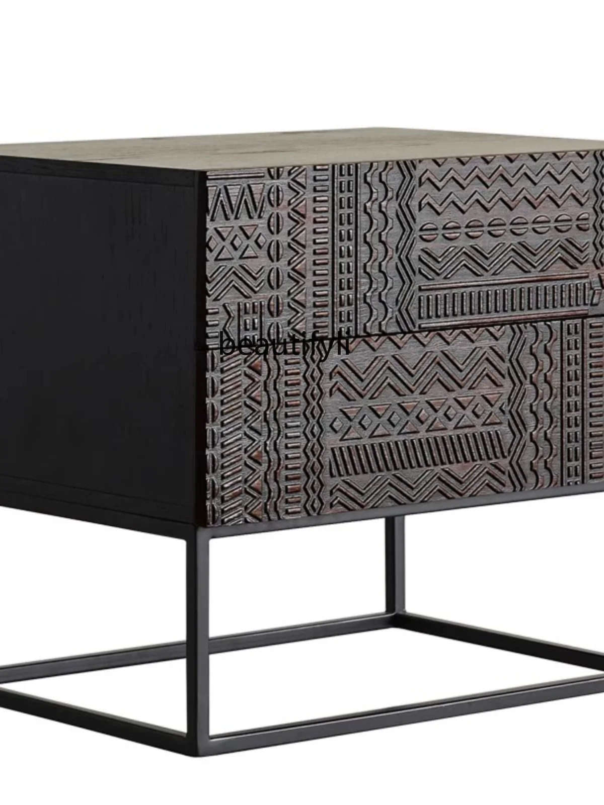 

Nordic Teak Wood Carved Bedside Table Modern Minimalist Small Apartment Cabinet Bedroom Side Cabinet Retro Small Low Cabinet