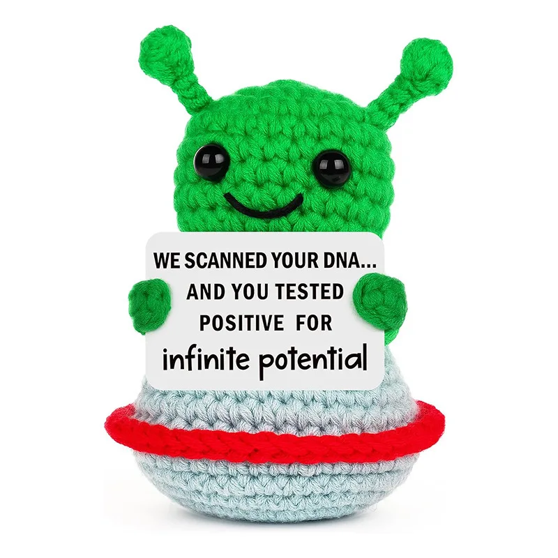 Creative Alien Doll Desktop Decoration Ornaments Handmade Crocheted Alien Gifts Emotional Support Positive Cards Chrismas Gifts
