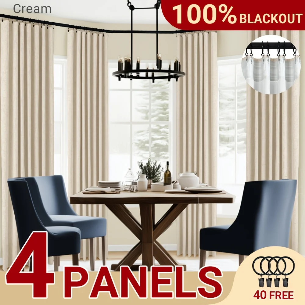 

4pcs 100% Blackout Curtains for Living Room Home Decor, Aesthetic Cold And Hot Insulation Curtains, Full Set Of Insulation Curta