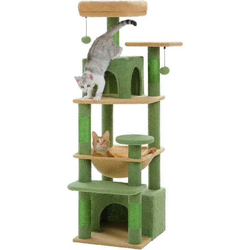 A 53.5-inch Cat Tower, Spacious Hammocks,apartments and Scratching Posts Provide A Double-padded Cat House for Large Indoor Cats