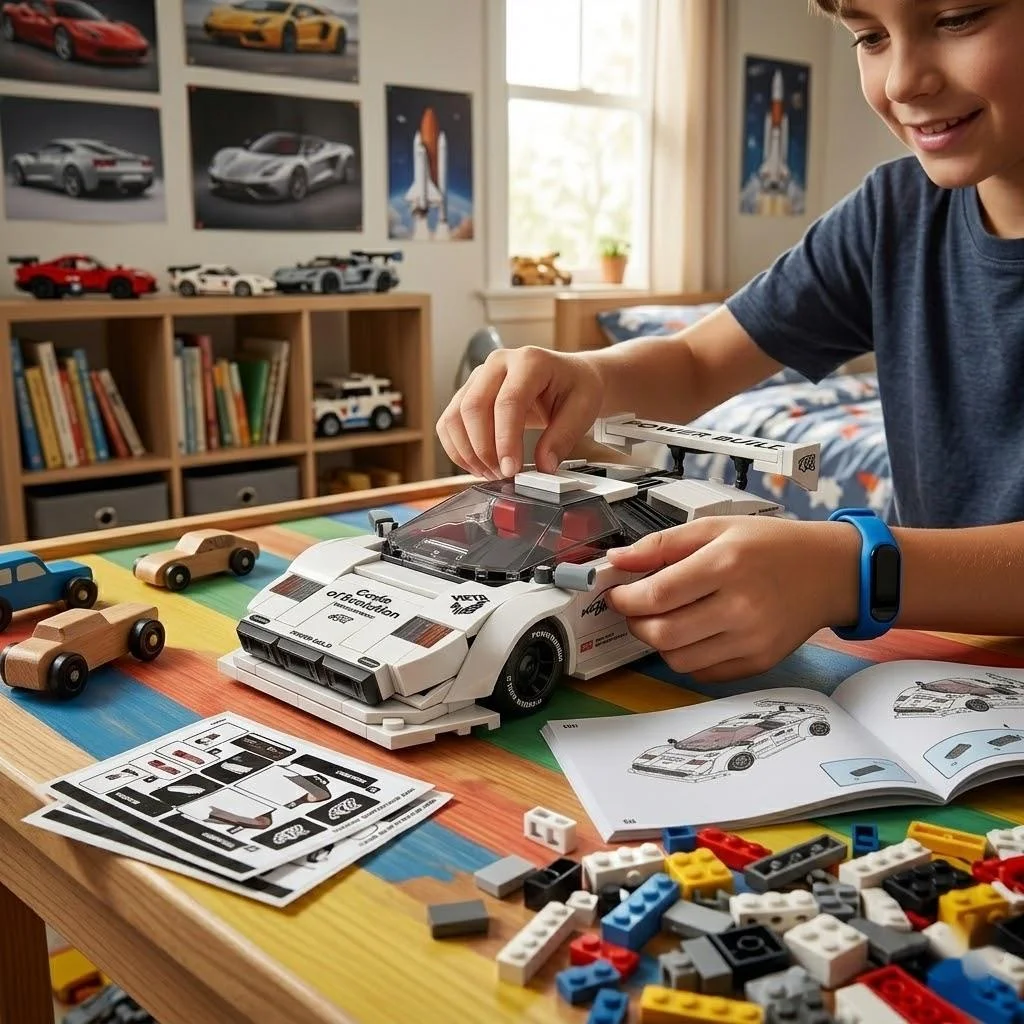 

Compatible Building Block Race Car Model 8 Slot Container Racer Kit STEM Educational Toy Gift For Kids Boys Teens Birthday Party