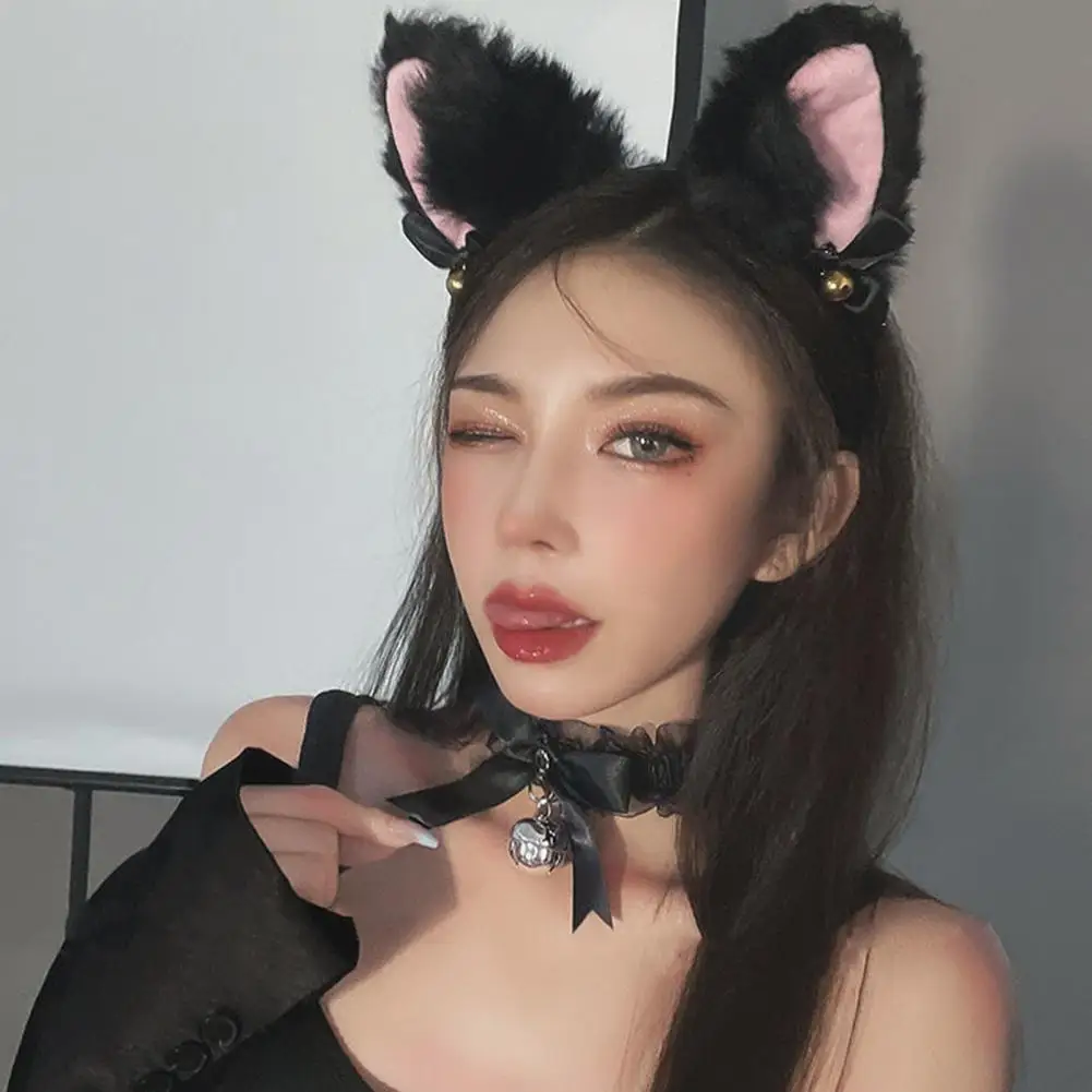 Adorable Cat-themed Accessories Plush Cat Costume Accessories Set with Headband Necklace Gloves Tail Cosplay Cat Ear for Dress