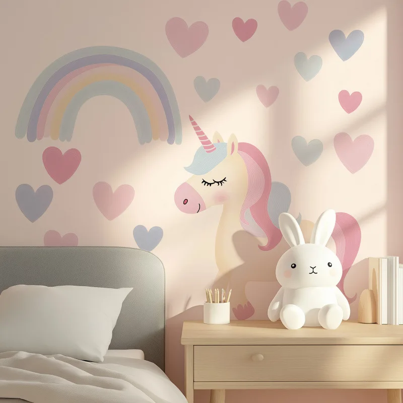 Rainbow Unicorn Love Self Adhesive Detachable PVC Wall Stickers Beautiful Fairy Tale Style Room Decoration Stickers