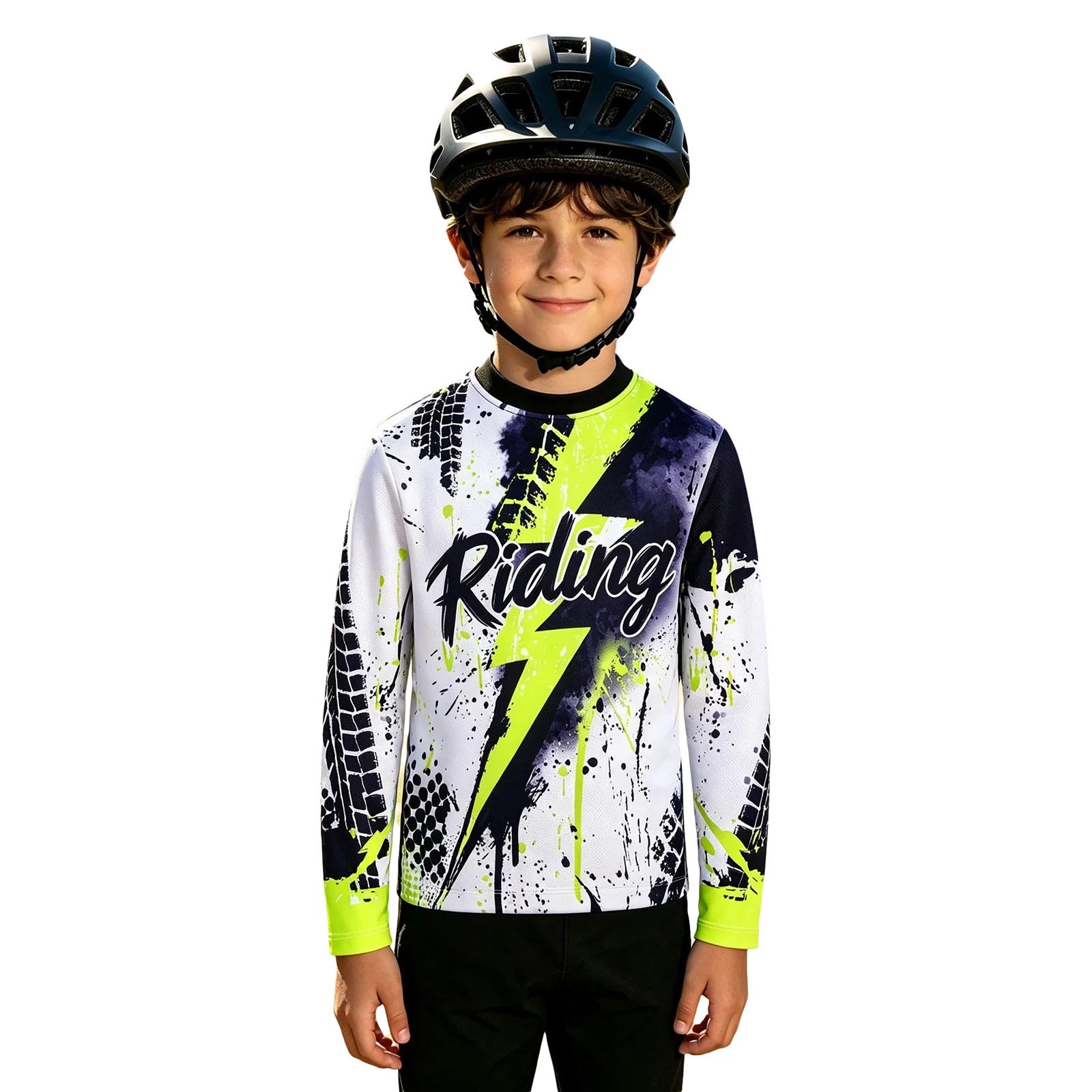 Jungen Dirt Bike Trikot Kinder Motocross Shirt Langarm Schnelltrocknend MTB Radsport-Oberteil Graffiti-Reifendruck Motocross-Trikot – Detail 10