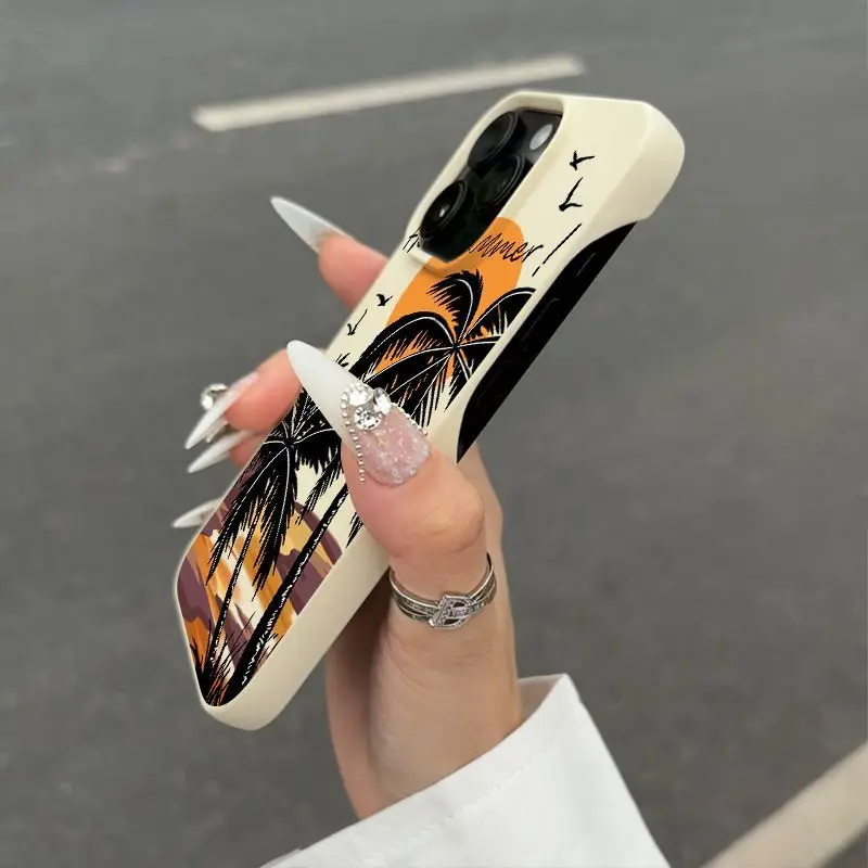 Summer Sunset Coconut Tree For IPhone 17 16 15 Pro Max Phone Case Borderless 14pro 13 Anti fall 12 11 Soft High-quality Cover