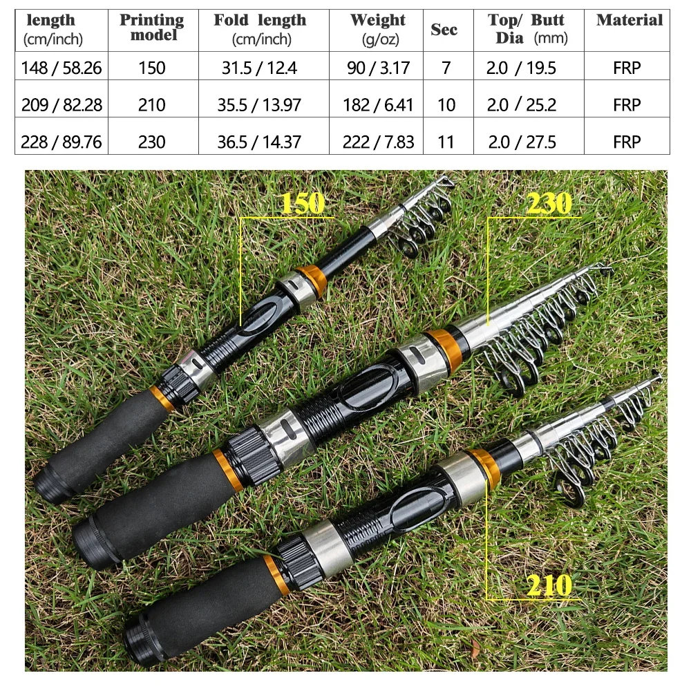 BAKAWA Mini Sea Rod Spinning Fishing Rod Telescopic Fishing Rod 1.5M/2.1M/2.3M Fishing Rod Portable Pesca Carp Fishing Equipment