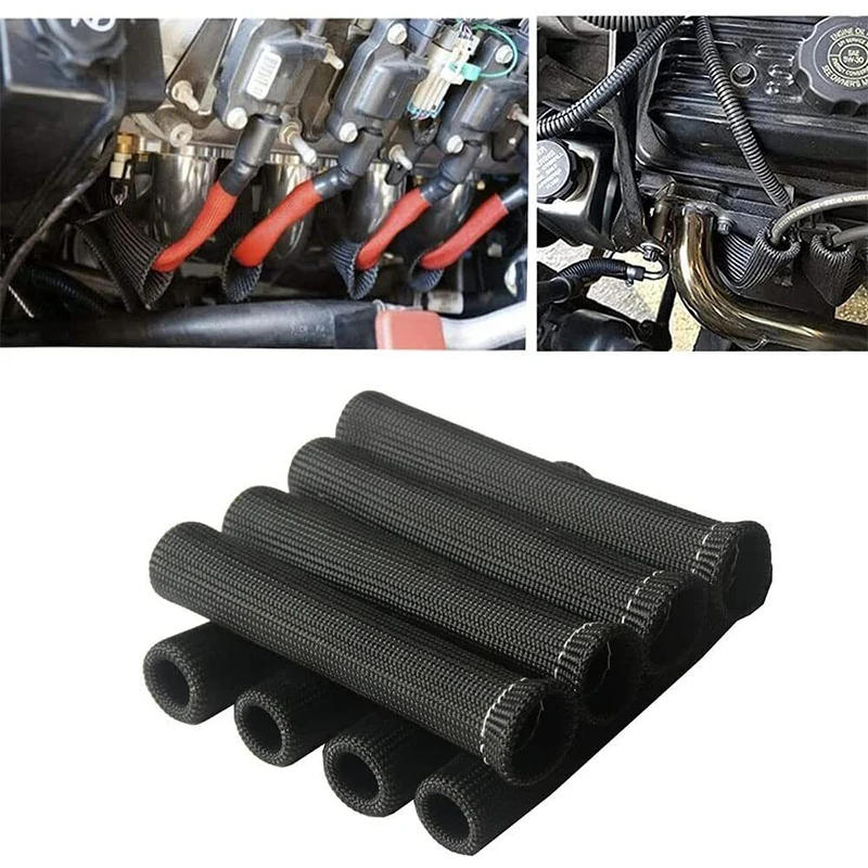 

8Pcs Black Boot Heat Sleeve Protector Cover Universal For Most Straight / Angled Spark Plug Boots For GMC Ford Engines Accessory
