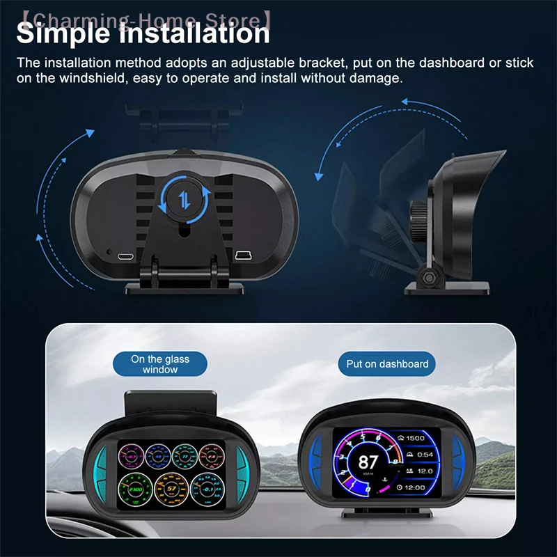 Picture 3: 【M】P2 Car Digital Speedometer OBD2 GPS HUD Gauge Auto Display Alarm Water Oil Temperature Turbine Pressure On-board Computer