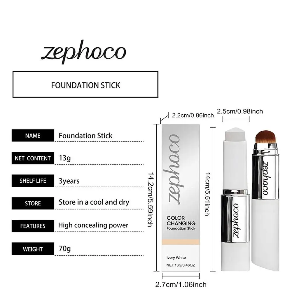 Barra correctora de base 2 en 1 de doble cabezal con pincel, base en barra que cambia de Color, maquillaje de base ligero hidratante