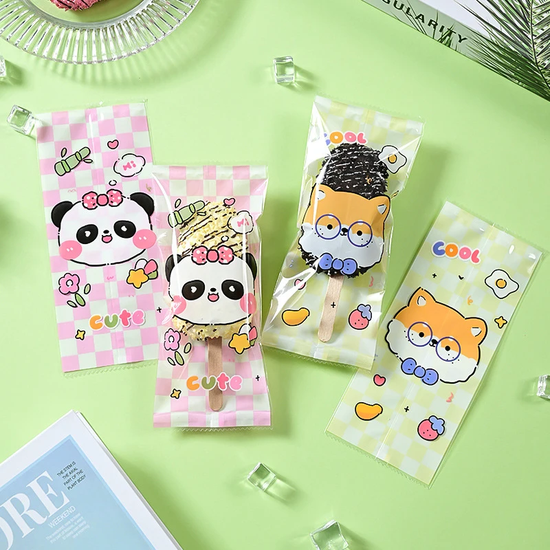 50 sztuk / zestaw Cartoon Food Grade Ice Pop Bags Jednorazowe plastikowe torby na lody Przechowywanie zamrażania przezroczyste foremki na lody