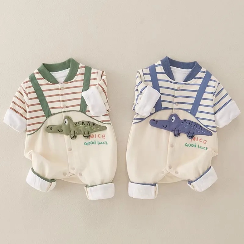 1-18 Months Baby Rompers Cartoon Pattern Fake Two Pieces Climbing Clothes Male Baby Clothes Boutique Baby Newborn Boy Clothes