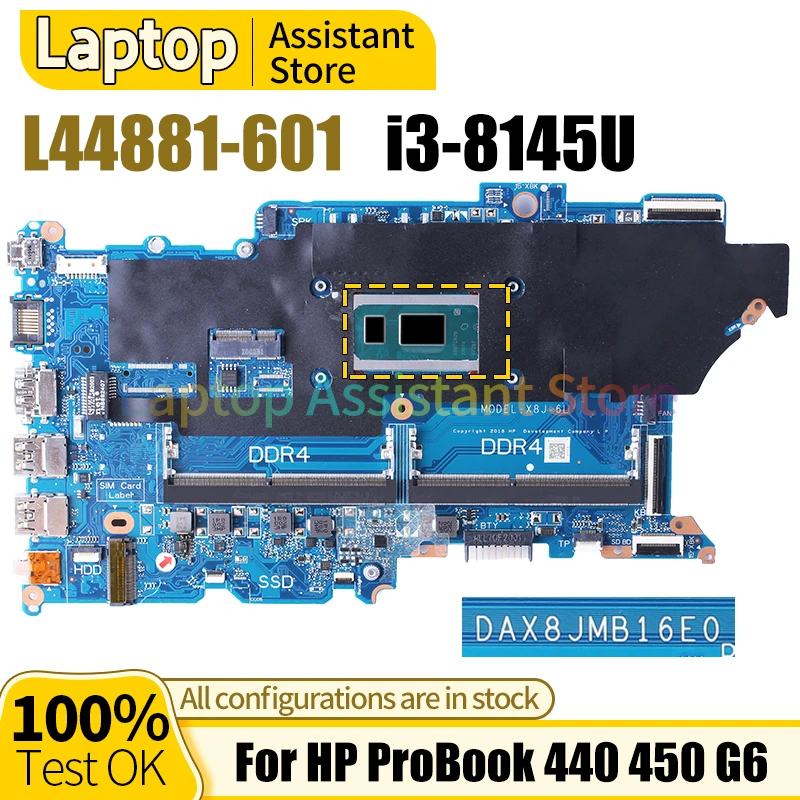 

For HP ProBook 440 450 G6 Mainboard DAX8JMB16E0 L44881-601 SRD1V i3-8145U 100％ test Notebook Motherboard