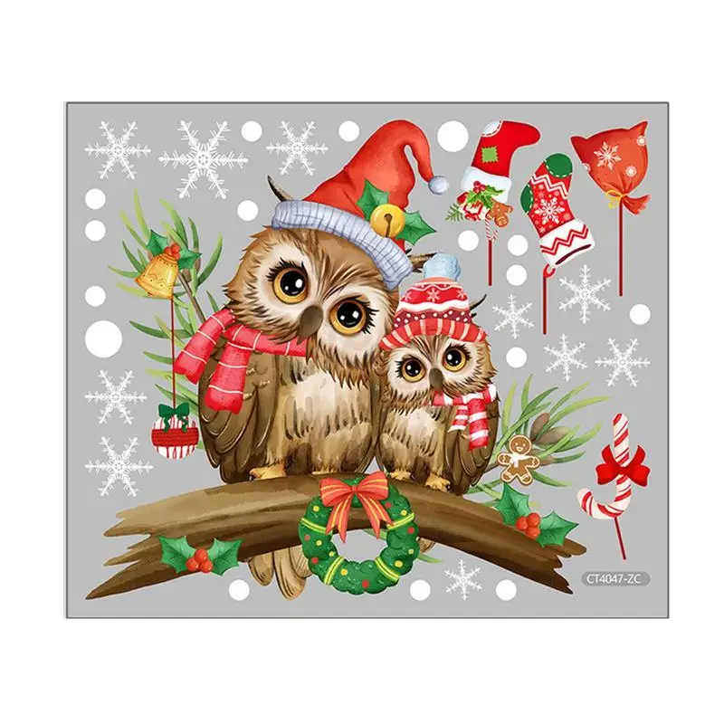 Owl On Tree Branch Window Decals Christmas Windows Owl Stickers Christmas Self Adhesive Wall Decals For Winter Party Windows