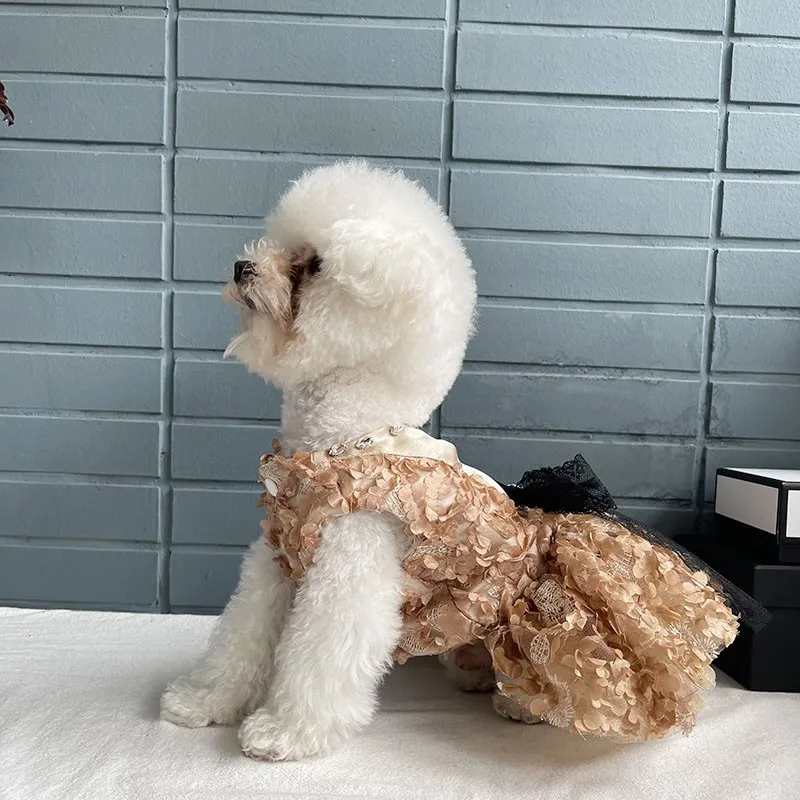 Handmade Dog Clothes Pet Supplies Satin Unique Champagne Gold One Piece Wedding Dress Holiday Birthday Walks Poodle Chihuahua