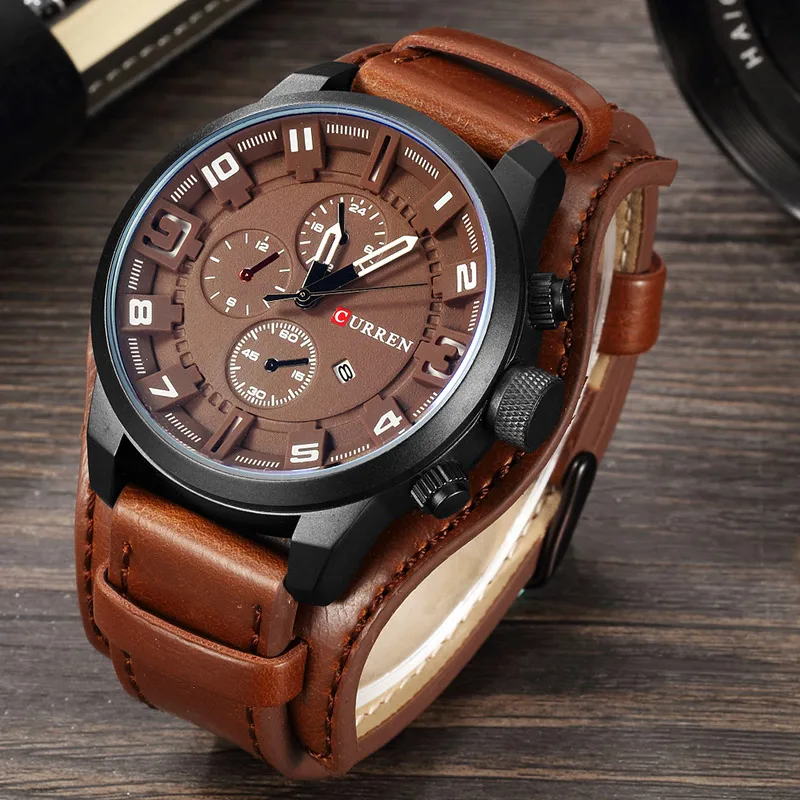 Men's Watch Leather Strap Fashion Quartz Watch Leisure Sports Watch Date Clock