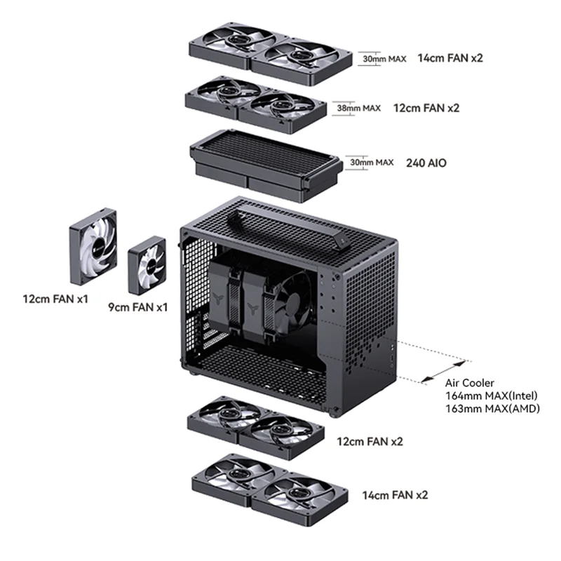 JONSBO Z20 MATX ATX PC Case Chassis 20L Detachable Handle Case 163mm Air-Cooled Graphics Card Type-C Desktop Small Space 컴퓨터 케이스