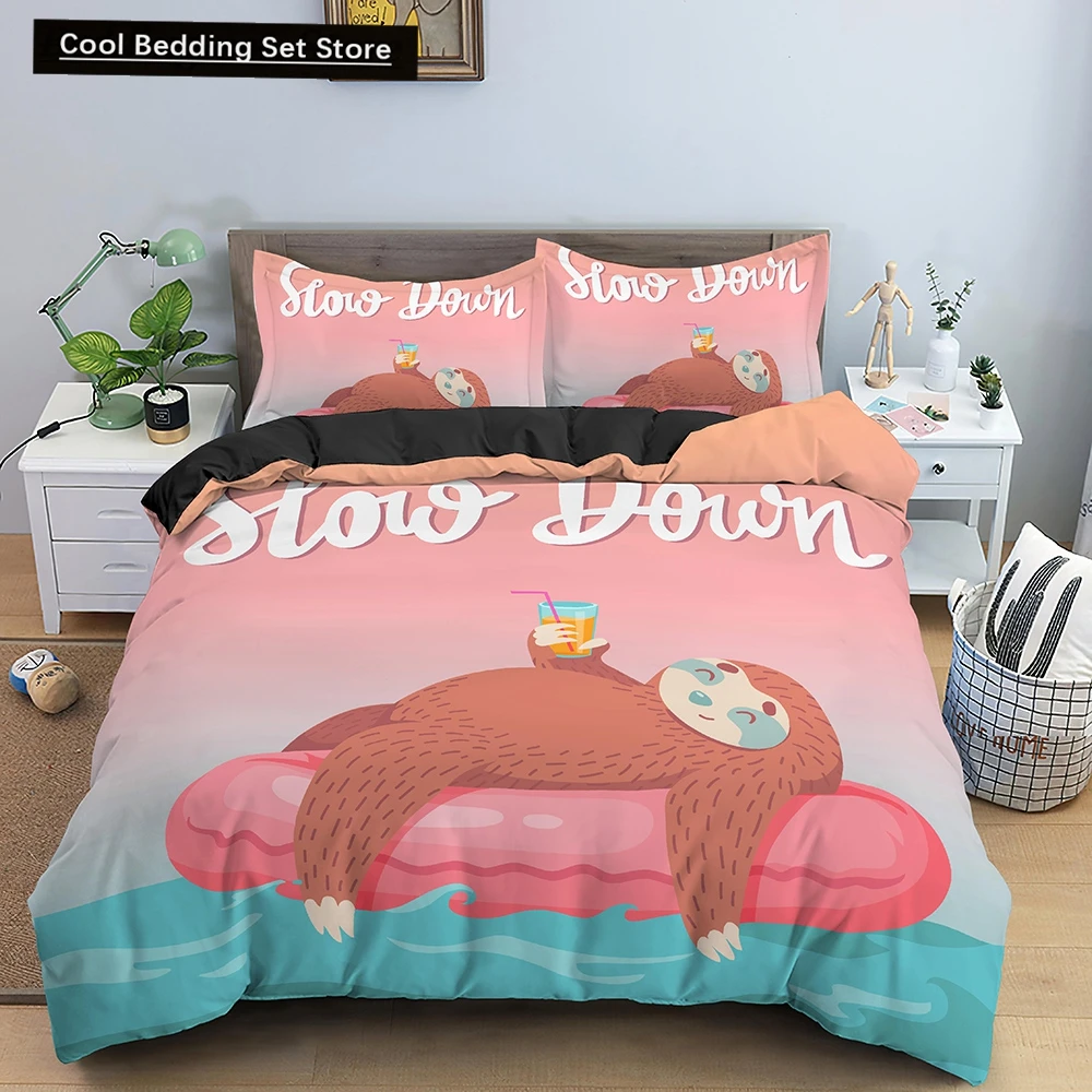 Cartoon Sloth Bedding Set for Bedroom Home Manga Style Sloth Print Duvet Cover Lazy Sleeping Australian Animal Soft Quilt Cover