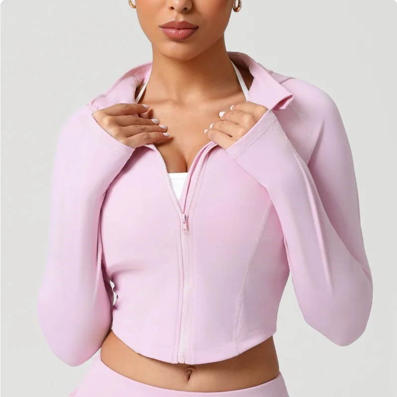 

Women's stand-up collar hooded yoga top breathable nude slim sports top training outdoor running casual fitness yoga wear