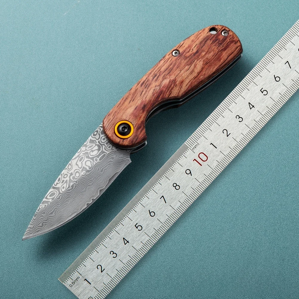 Damascus Pattern Stainless Steel Men's Folding Knife, EDC Outdoor Tactical Hunting Knife For Hiking, Camping,Outdoor Survival