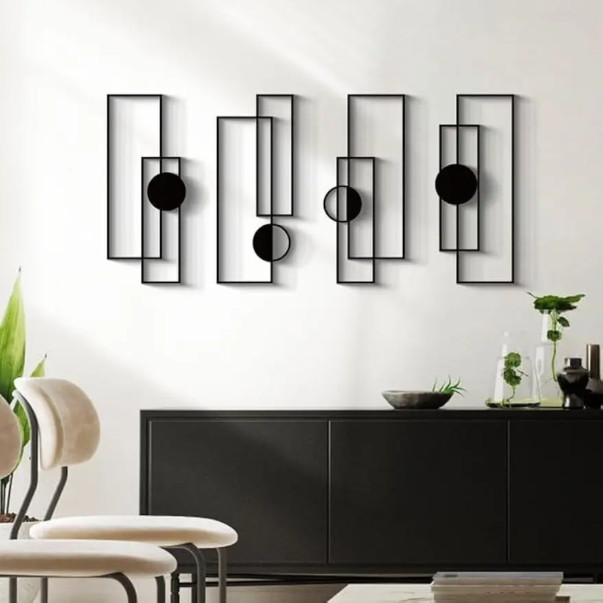 

4 Pcs Black Abstract Metal Wall Art, 22.5 x 7.5'' Vertical Minimalist Décor Single Line Art Wall Décor, 3D Textured Sculptures