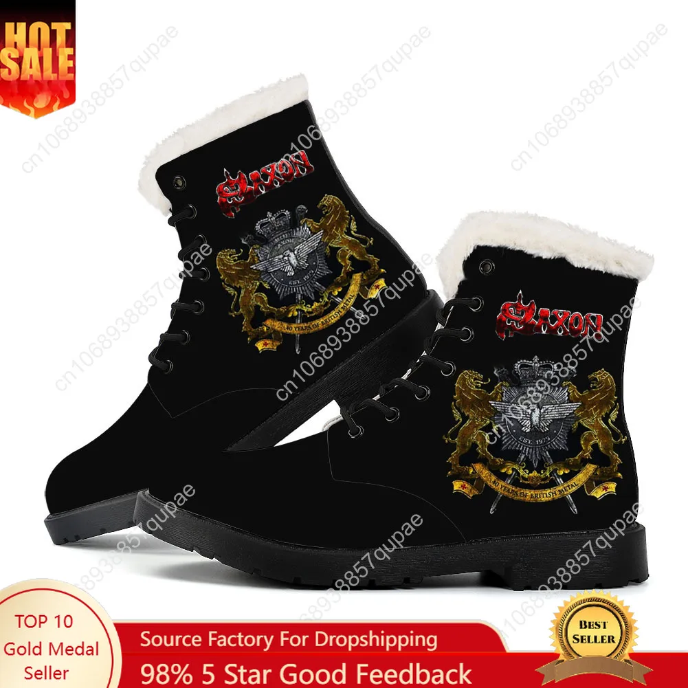 

Saxon Metal Band Plush Boots Rock Music Singer Mens Womens Teenager Shoes Casual Boot Light High Quality Couple Customize Shoe