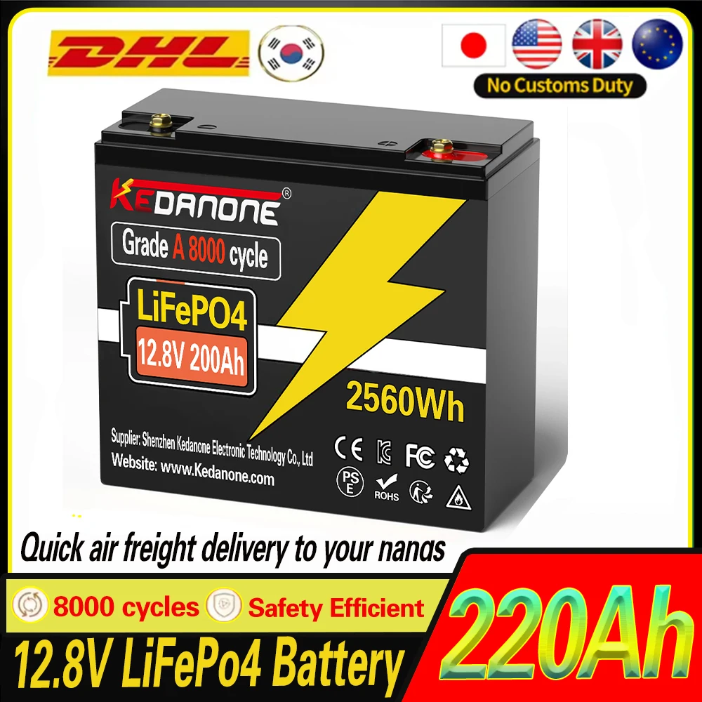 

12V 200Ah LiFePO4 Lithium Battery 100Ah 200Ah 220Ah LiFePO4 Battery 12V Support BMS 8000+ Cycles Times For Solar Boat No Tax