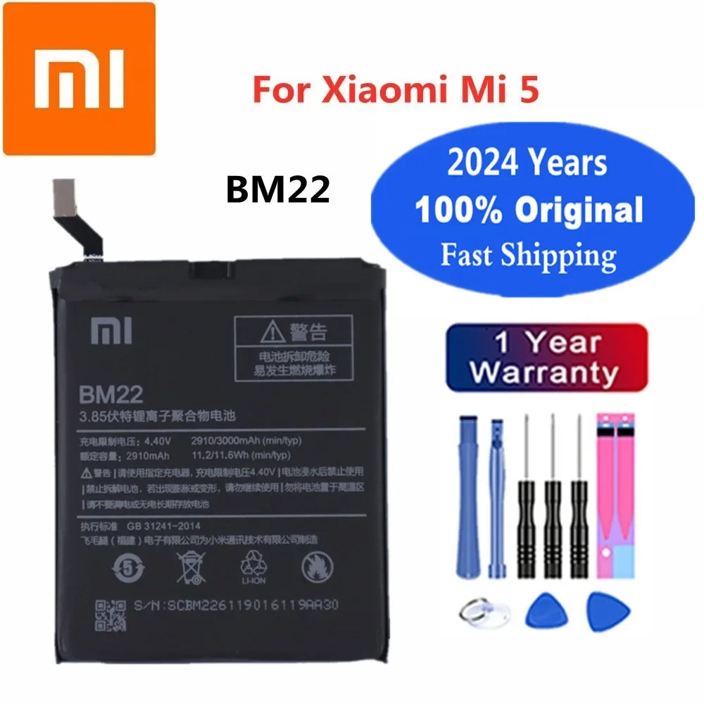 

2024 Years BM22 100% Original Battery For Xiaomi Mi5 Mi 5 M5 3000mAh High Quality Mobile Phone Battery Bateria In Stock + Tools