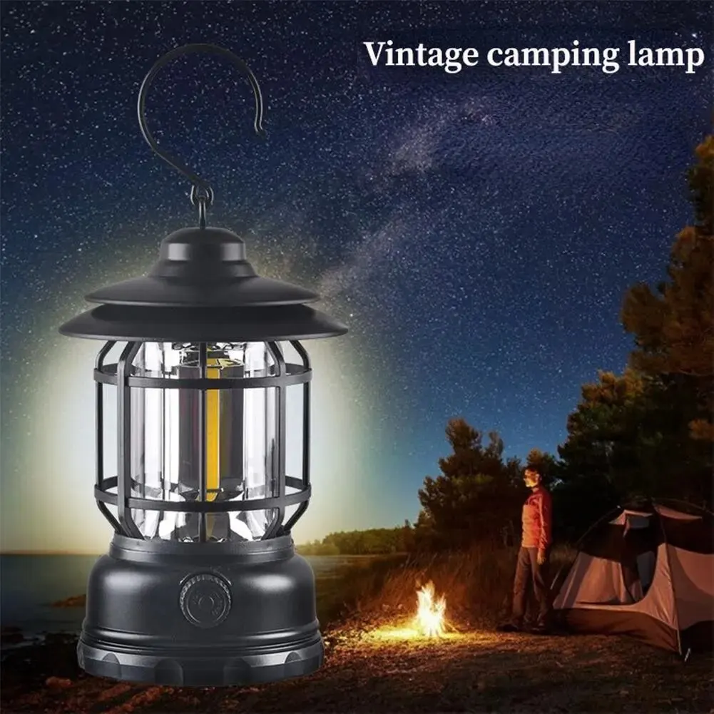 Outdoor Cob Camping Light Multifunctional Retro Portable  High Power Rechargeable Led Hanging Emergency Lamp Tent Light Travel