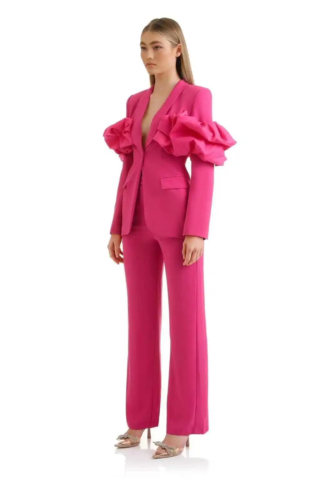 Fashion Show Women Blazer Suits Hot Pink Straight Pants Office Lady Party Prom Guest Wear 2 Pieces Customized