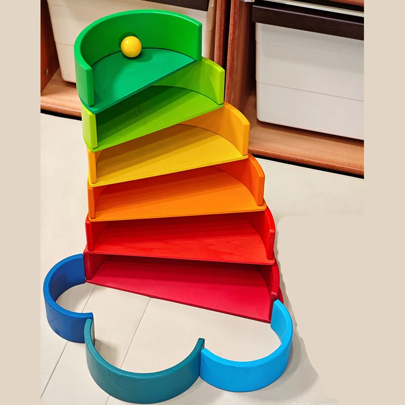 Wooden Rainbow Block Colorful Stacking Building Block Children Open-shaped creative building blocks Montessori Educational Toy - view 6