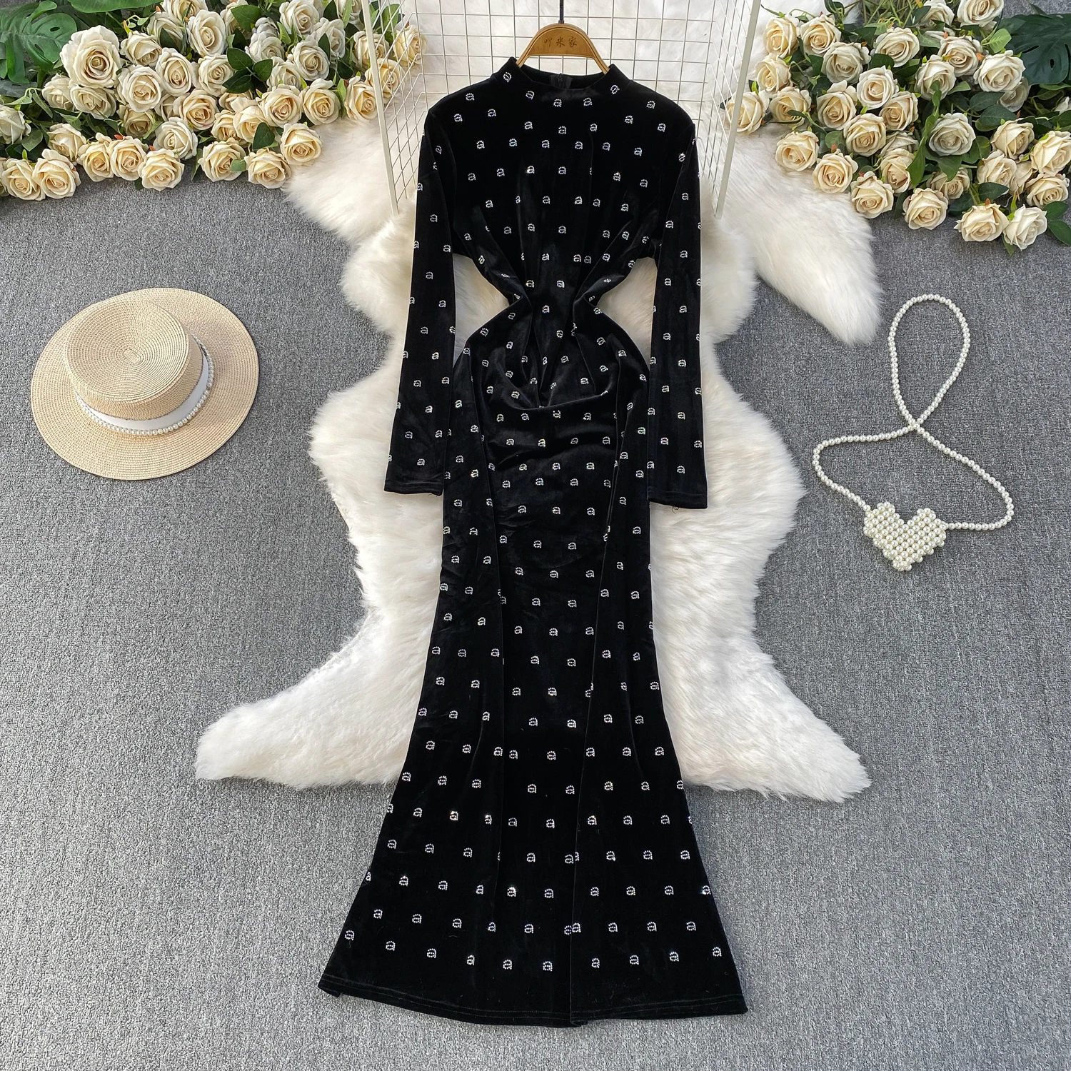 Französisch Chic Vintage Elegante velours brief dünnes kleid Mode Herbst Vestidos Frauen zeremonie kleider