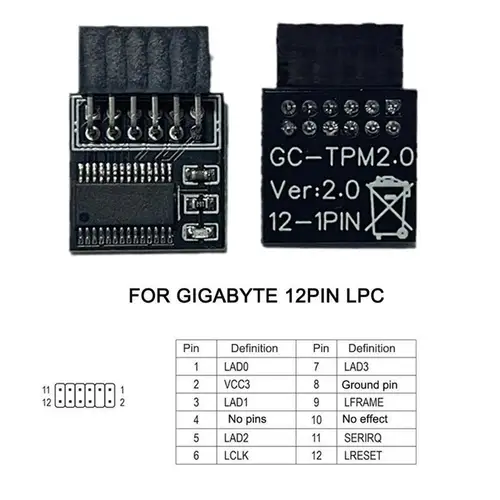 Módulo TPM 2,0, módulo de seguridad de cifrado, tarjeta remota compatible con 12 14 18 20 pines para placa base multimarca ASUS/MSI/GIGABYTE