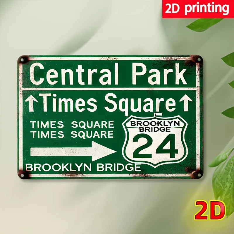 1 Pieza, Letrero Metálico Retro de Hierro, Dirección de Central Park y Times Square, Puente de Brooklyn, Arte de Pared Vintage, Decoración para el Hogar y la Habitación, Cocina