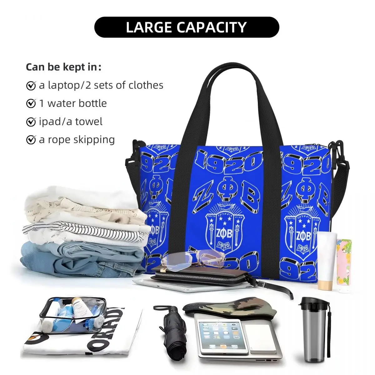 Custom Large Zeta Phi Beta Sorority Tote Bag Women Greek Letter 1920 Shoulder Shopper Beach Gym Travel Bag