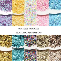 3mm 4mm 5mm 6mm Sequins Flat Round Paillettes AB Plated Color Sequin For DIY Wedding Craft Women Garments Sewing Accessories