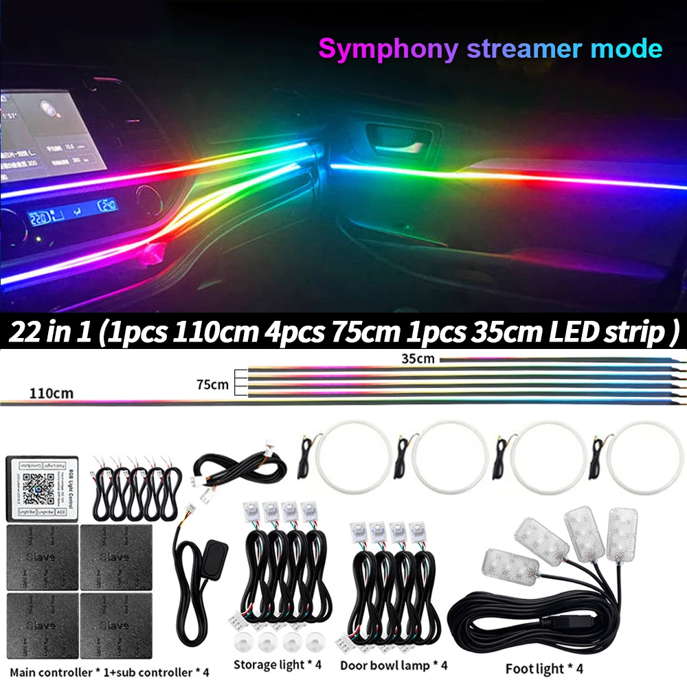 6/10/14/18 in 1 Led Auto Omgevingslichten RGB 213 64 Kleur Acryl Strips Symfonie Streamer Interieur Sfeer Lamp Controle Door App