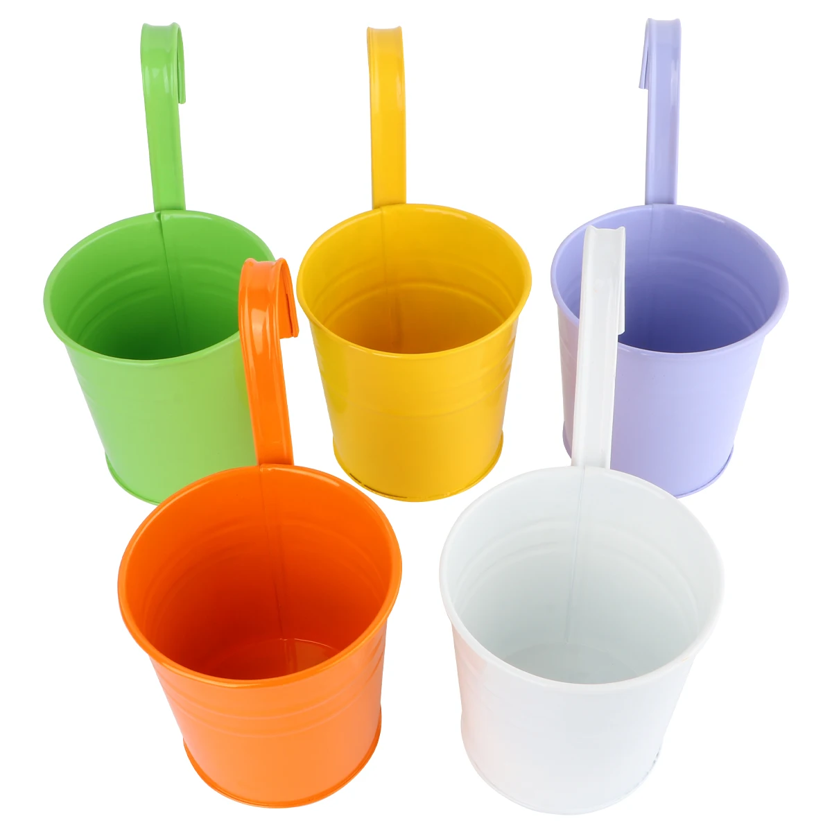 

5pcs Colorful Hanging Flower Pots Detachable Garden Planters Metal Buckets Balcony Decoration Vibrant Display Planter