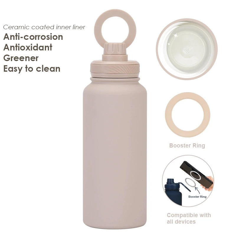 زجاجة مياه 32 أونصة 1000 مللي مع حامل هاتف سيراميك مغناطيسي مضاد للتآكل بطانة داخلية بهلوان هدايا شخصية