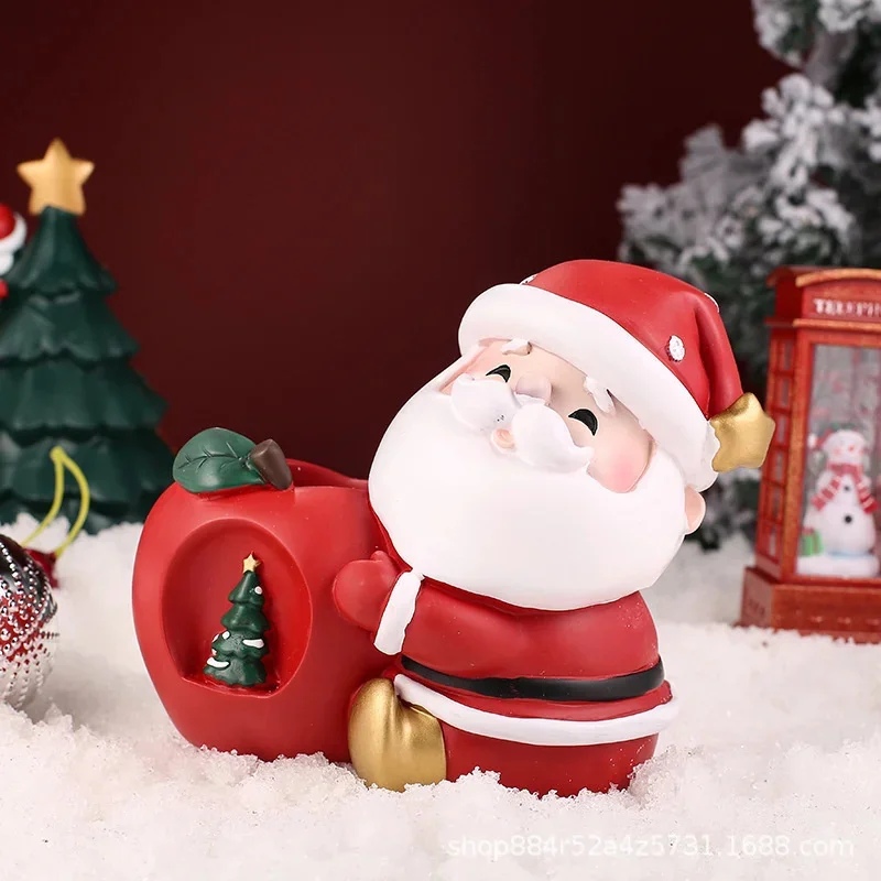 Multifunctional Santa Claus Pen Holder Blessing Bag Creative Santa Claus Piggy Bank Durable Cartoon Desktop Storage Box