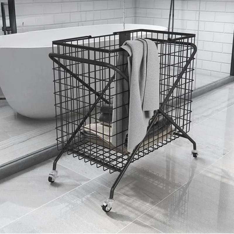 

Nordic Wrought Iron Laundry Baskets Bathroom Dirty Clothes Basket Toy Clothes Storage Basket With Wheels Household metal basket