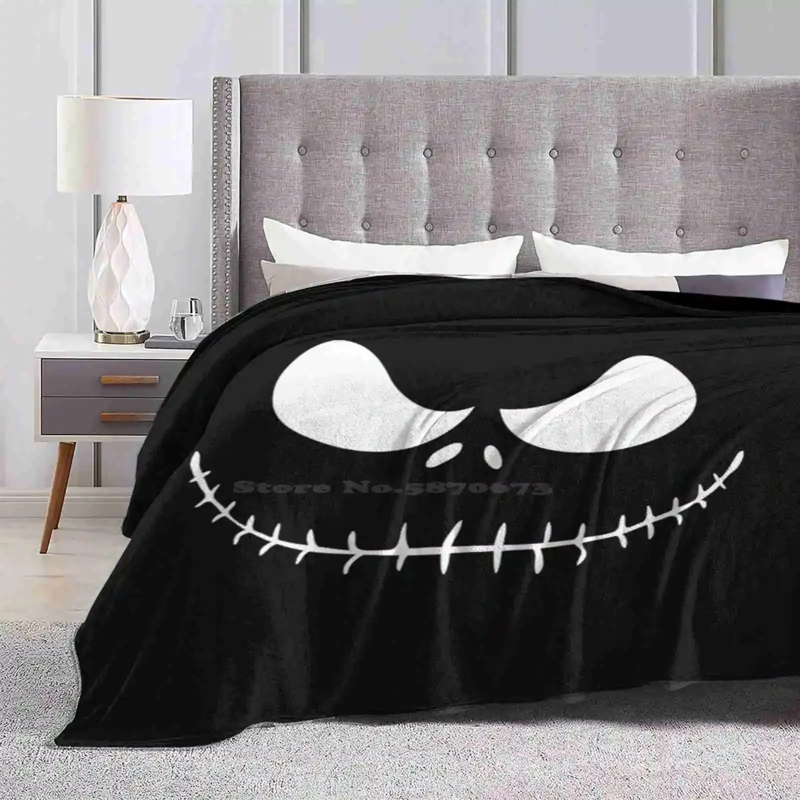 Skellington White Trend Style Funny Fashion Soft Throw Blanket Halloween Jack Tim Burton Skellington Danny Elfman Film Media