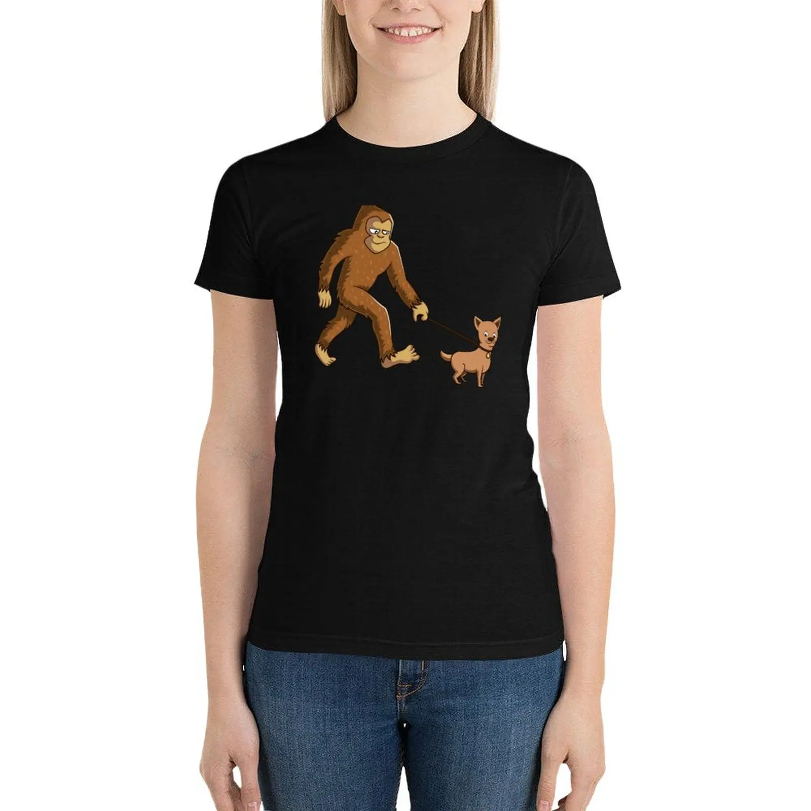 UFO Believer Sasquatch Bigfoot Walking Chihuahua Dog T-Shirt tops shirts graphic tees kawaii clothes t-shirts for Women cotton