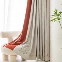 PP1012High-end light luxury cream style thickened chenille high shading seamless splicing living room balcony finished curtains