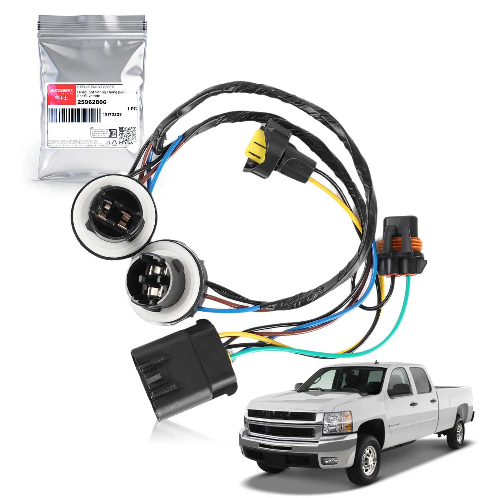 Headlight Wiring Harness Socket 25962806 For Chevy Silverado 1500 2500HD 3500HD 2007-2014 Headlamp Assembly Replacement